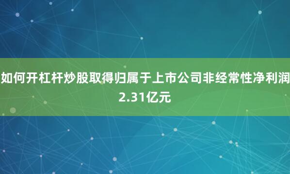 如何开杠杆炒股取得归属于上市公司非经常性净利润2.31亿元